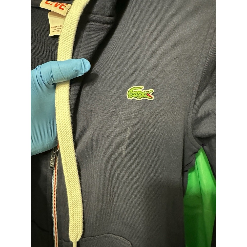 Lacoste LIVE Navy Full Zip Hoodie Crocodile Logo Drawstring Size 4 - Picture 3 of 9